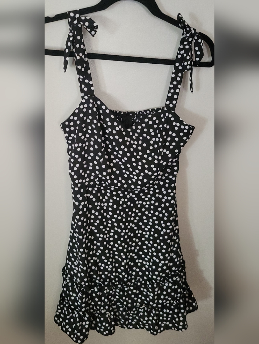 Black & White Polka Dot Tie-Shoulder Camisole Dress